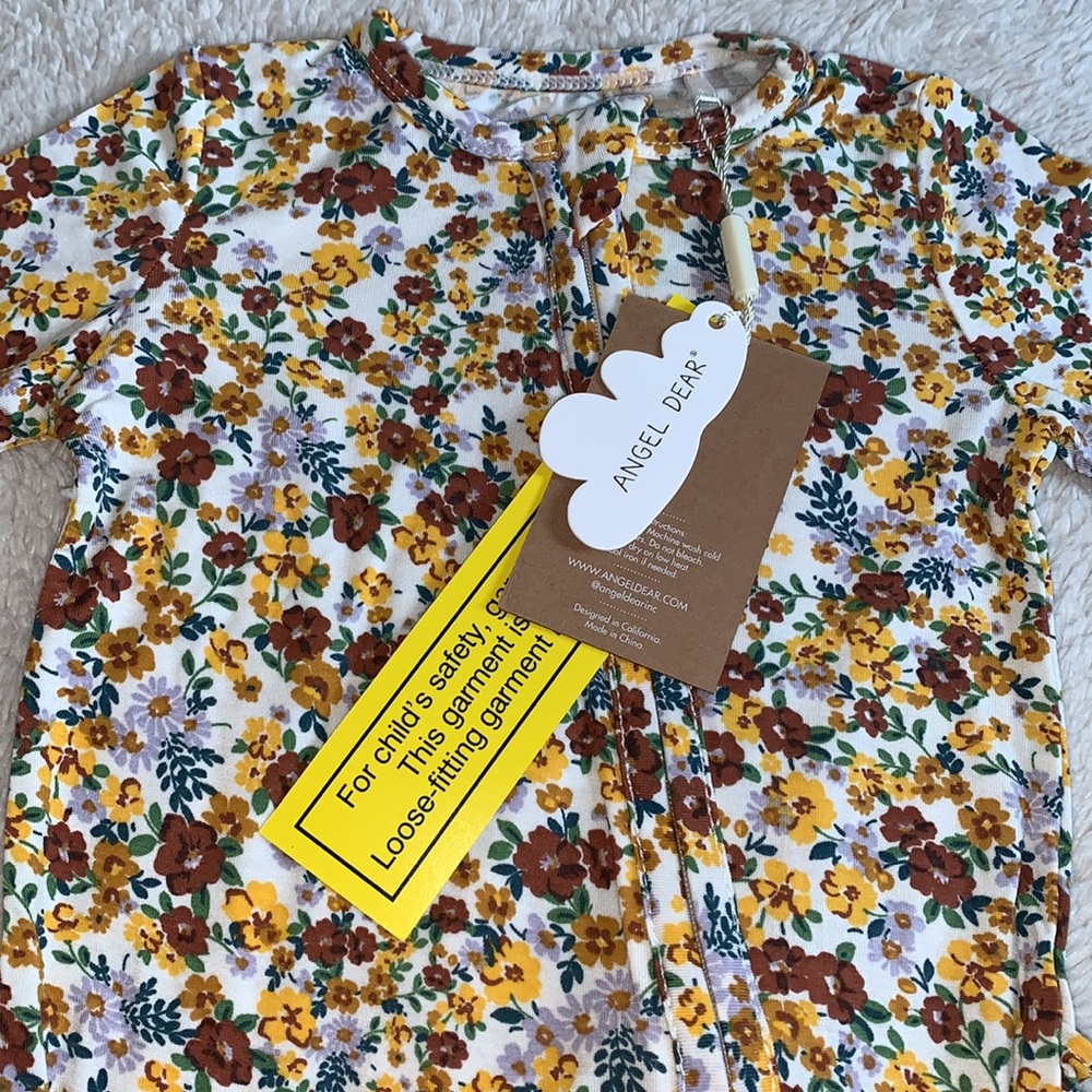 NWT Angel Dear Sweet Calico Floral Zipper Footie 3-6M - Picture 6 of 11